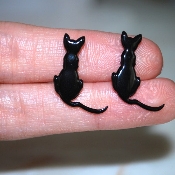 Black Cat Earrings -- Black Cat Silhouettes, Silver