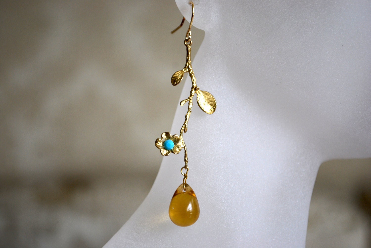 Yellow Turquoise Earrings Turquoise Flower Gold Teardrop | Etsy