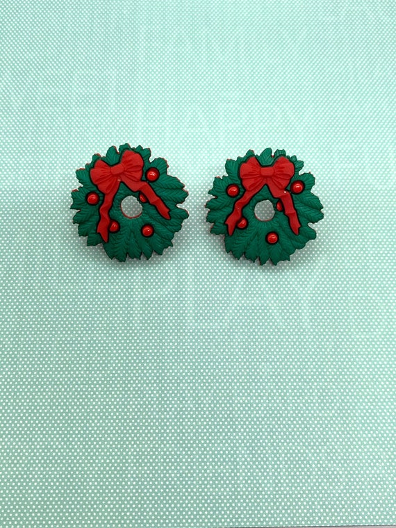 Christmas Wreath Earrings Wreath Studs Christmas Earrings Etsy