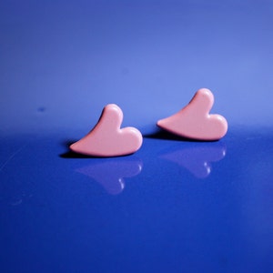 Pink Heart Earrings -- Studs, Pink Hearts, Silver