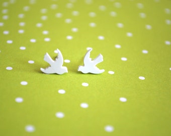 White Dove Earrings -- Tiny Dove Studs, Tiny Dove Earrings, White Doves, Birds