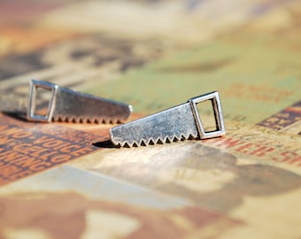 Saw Earrings -- Studs, Silver, Saw Blade, Unique, Funky