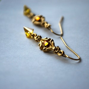 Gold Vintage Earrings -- Gold Vintage Filigrees, Swarovski Crystal, Cubic Zirconia Crystal, 14k Gold