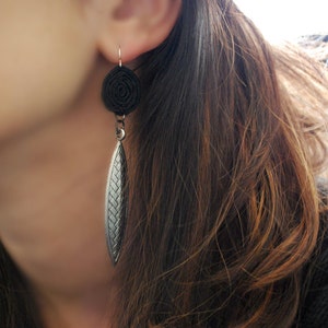 Black and Silver Earrings -- Black Lace Spirals, Silver Scale Spikes, Silver