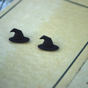 Witch Earrings -- Witch Hat Earrings, Witch Hat Studs, Halloween Jewelry, Black Witch Hat Studs