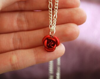 Rose Necklace - Red, Yellow, Green, Black, Blue, Pink Roses, Silver