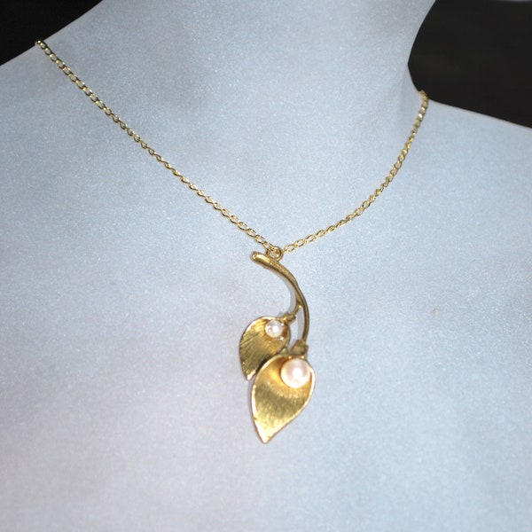 Calla Lily Necklace -- Gold Calla Lily, White Pearls, Gold Chain