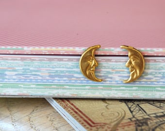 Moon Earrings -- Moon Studs, Little Gold Moon Studs, Kids Earrings
