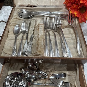 Antique Box of Various Victorian, Art Noveau and Art Deco Silverplate Flatware