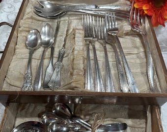 Antique Box of Various Victorian, Art Noveau and Art Deco Silverplate Flatware