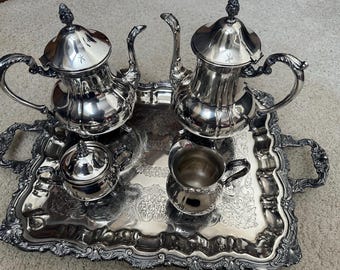 Mid Century Sheridan Taunton Silverplated Coffee Tea Service 5 piece Set with Tray