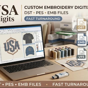 Digitalización de bordado personalizado, archivos DST PES EMB de logotipos, diseño de chaqueta con gorra para el lado izquierdo del pecho.