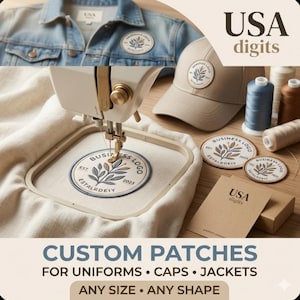 Custom Embroidered Logo Patches, Iron On Sew On Business Branding (USA digits)