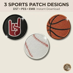 Sports Patch Bundle, Baseball, Basketball, Hand Sign Embroidery Designs (Digital Download)