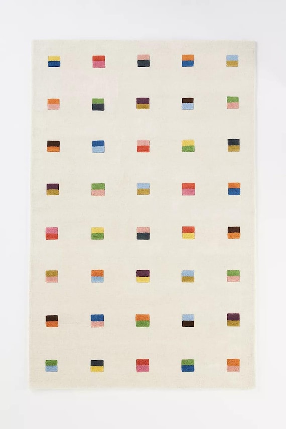 Cream Area Rug, Color Block Rug, Modern Minimalist Carpet, Hand Tufted Wool Rug, Abstract Living Room Rug, Kids Room Decor, Luxury Floor Rug