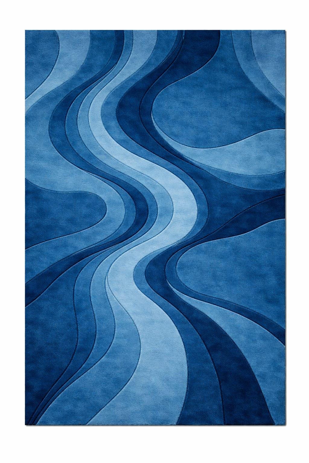 8x10 Blue Abstract Wave Rug, Hand Tufted Wool Area Rug, Modern ...