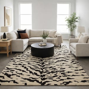black cream zebra rug modern living room decor