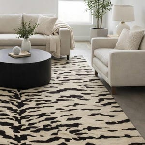 animal print rug neutral interior styling