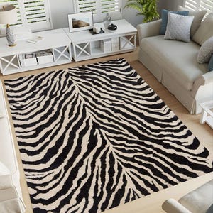 8x10 Hand Tufted Zebra Rug, Black White Animal Print Rug, Modern Area Rug, Handmade Wool Carpet, Living Room Bedroom Rug, Custom Size Rug