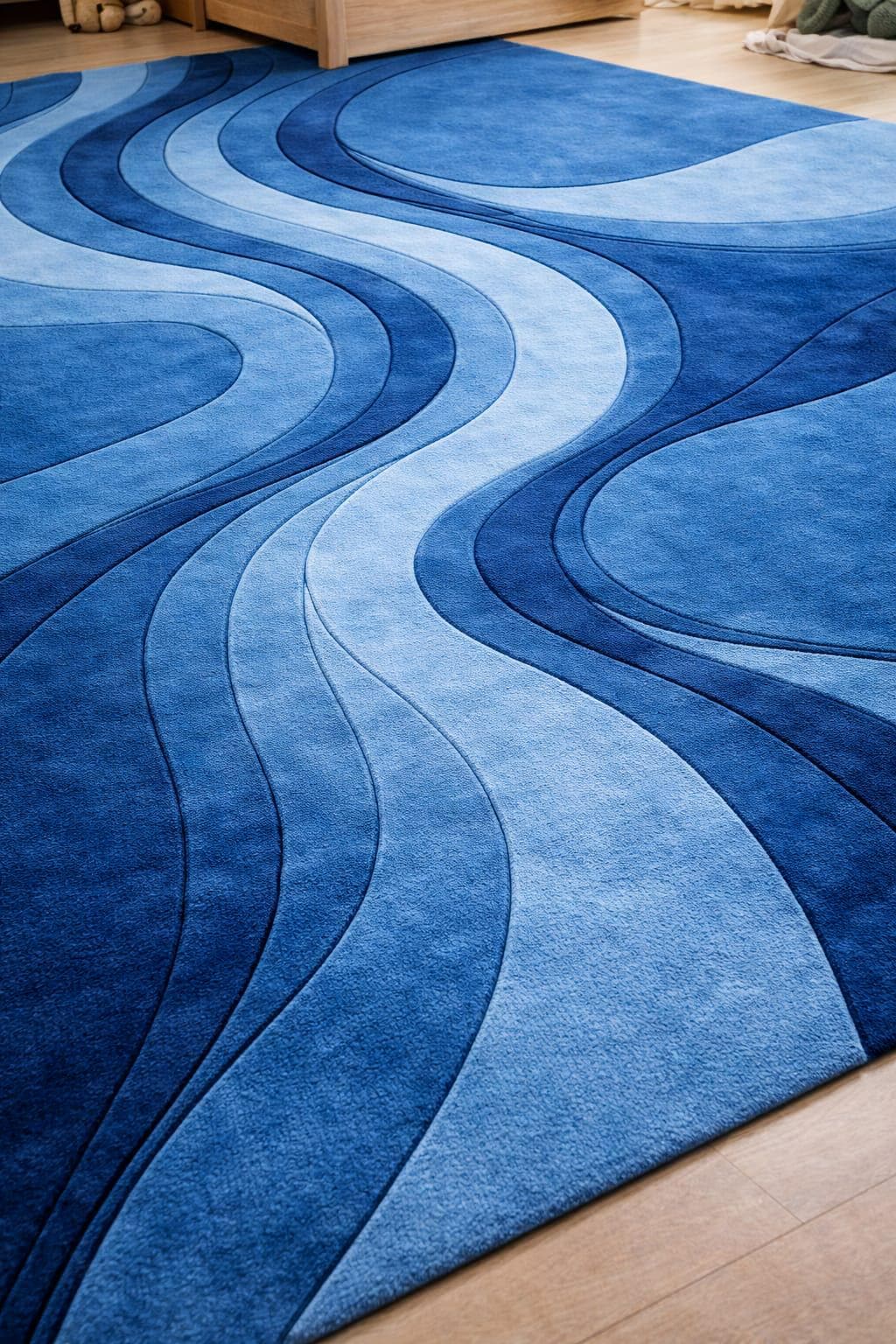 8x10 Blue Abstract Wave Rug, Hand Tufted Wool Area Rug, Modern ...