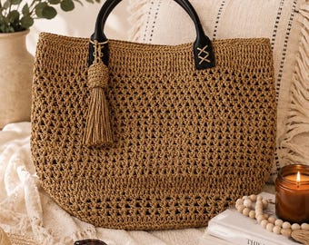 Handmade Bronze Shimmer Crochet Tote Bag