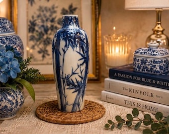 Blue Bamboo Porcelain Vase – Sometsuke Style