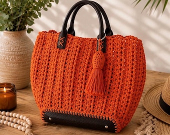 Handmade Orange Crochet Tote Bag