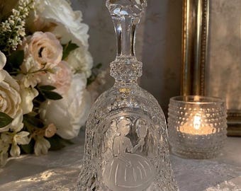 Vintage Cut Crystal Bell with Etched Victorian Lady