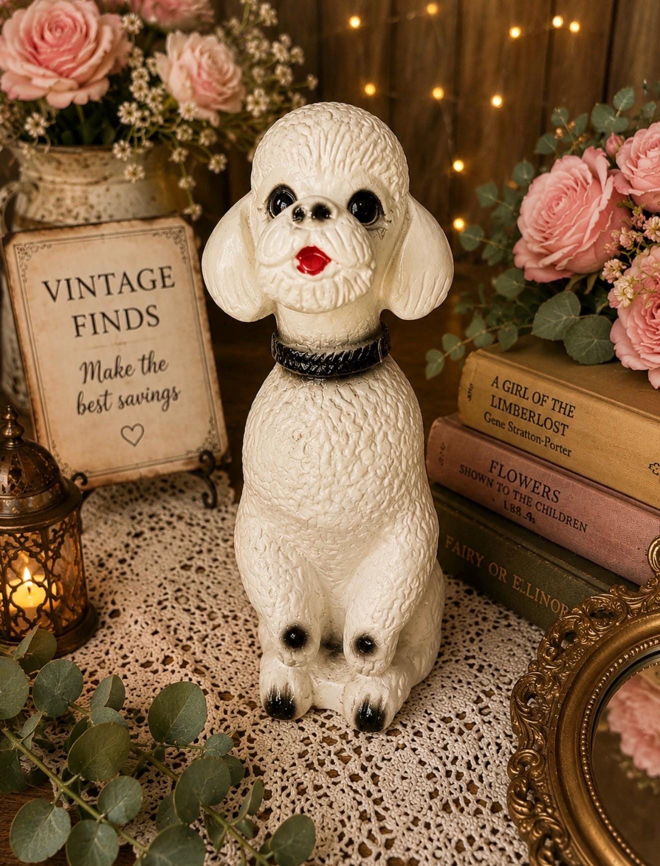 ビンテージEnesco製 Big eye Dog 置物 陶器 犬 フィギュリン Vintage