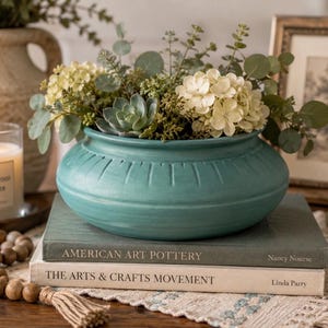 Vintage Van Briggle Pottery Matte Turquoise Bowl | Colorado Art Pottery | Arts & Crafts Decorative Planter