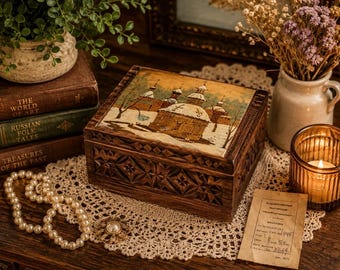 Vintage Soviet Era (USSR) Handcrafted Wooden Trinket / Jewelry Box