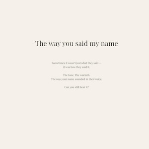 Op de afbeelding: Een cr&egrave;me pagina met zwarte tekst in een schreefletter. De kop luidt "The way you said my name". Verdere tekst bespreekt de toon en warmte van een naam. Het paginanummer 7 staat rechtsonder.