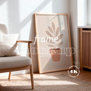 Frame Mockup Scandinavian: A2 A3 A4, Thin Wood Poster, Glass Reflection Effect, Wall Art Template PSD