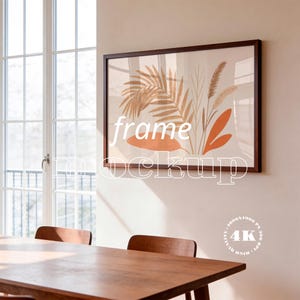 Walnut Frame Mockup | Dark Wood Horizontal Frame, Glass Reflection, Large Landscape Poster, Wall Art Template (PSD)