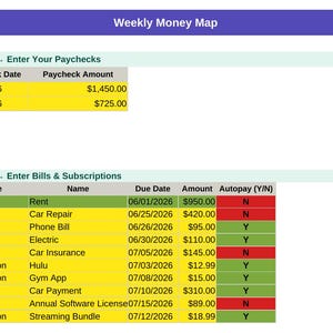 ADHD Paycheck Tracker Google Sheets Budget Template Bill Timing Spreadsheet Digital Download Subscription Tracker Sheet Protected image 2