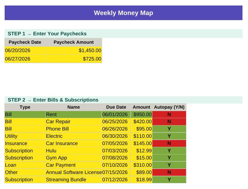 ADHD Paycheck Tracker Google Sheets Budget Template Bill Timing Spreadsheet Digital Download Subscription Tracker Sheet Protected image 2