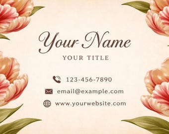 Tulip Business Card Template | Vintage Botanical Floral Canva (Digital Download)