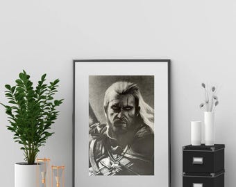 Le Sorceleur | Le Sorceleur | Geralt de Riv | Geralt | Dessin au crayon | Dessin au graphite | Dessin original | Art polonais