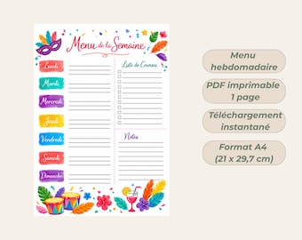 Weekly Meal Planner Printable A4 – Pastel Carnival Aesthetic Meal Plan – Grocery List PDF