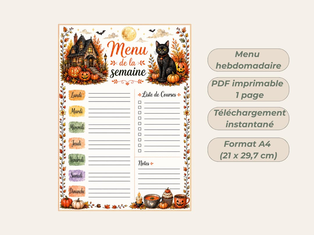 Printable A4 Halloween Weekly Menu, Weekly Meal Planner, Grocery List ...