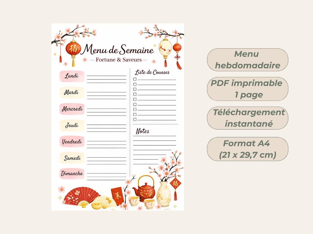 Weekly Meal Planner Printable A4 – Asian New Year Theme Meal Plan ...