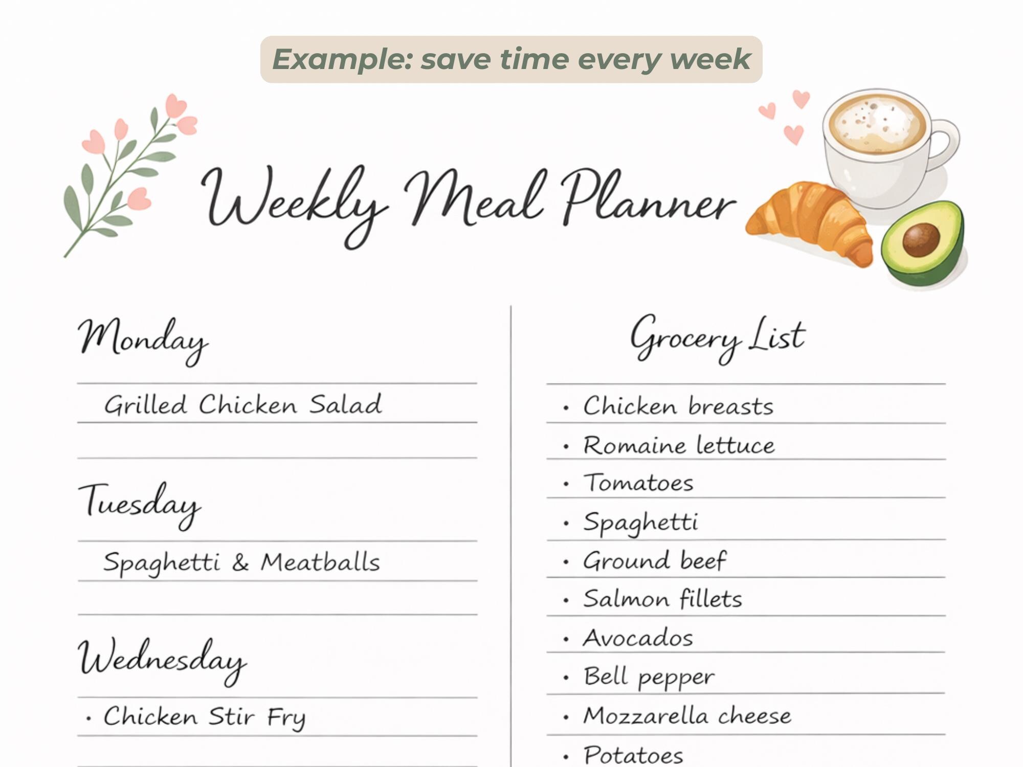Weekly Meal Planner Printable A4, Minimalist Meal Plan PDF, Grocery ...