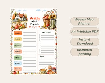 Autumn Meal Planner Pack | Weekly Menu Printable | September October November | A4 PDF | Fall Meal Planning | Instant Download
