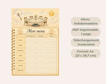 Weekly Meal Planner Printable A4 – Family Meal Plan with Grocery List – PDF
