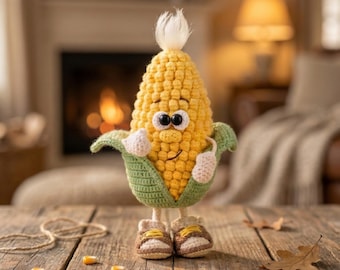 Amigurumi Corn Crochet Pattern, Kawaii Vegetable Doll Tutorial (PDF Download)