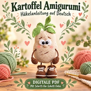 Kartoffel Amigurumi Häkelanleitung auf Deutsch, PDF mit Schritt-für-Schritt-Fotos