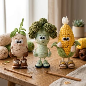 Vegetable Amigurumi Crochet Pattern Bundle, Potato Broccoli Corn Toy PDF (Instant Download)
