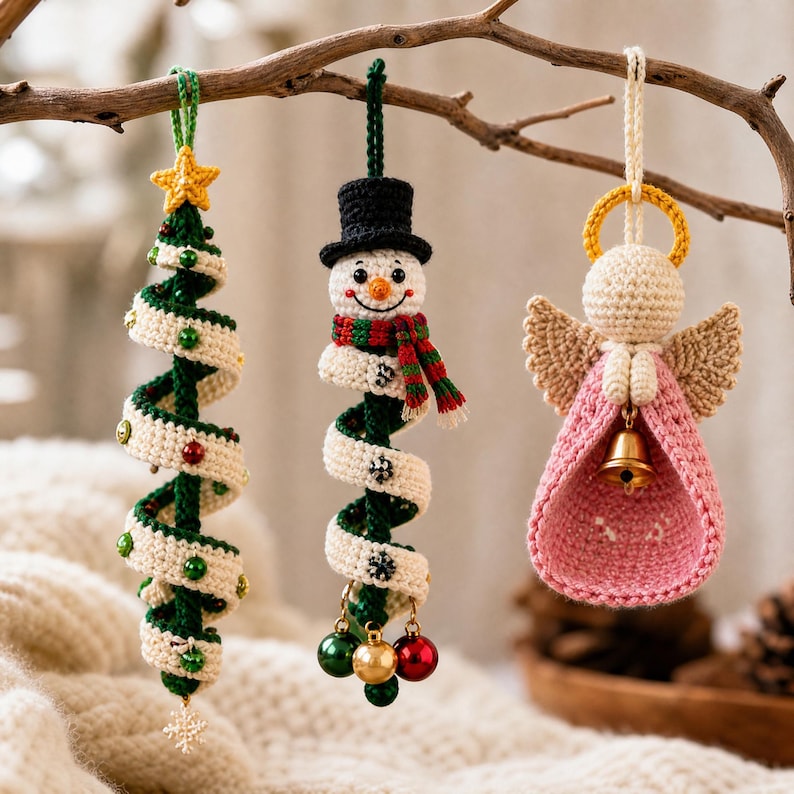 15 Christmas Crochet Patterns Bundle PDF, Spiral Ornaments, Santa Snowman Amigurumi, Hanging Tree Decor, English US Terms, Digital Download
