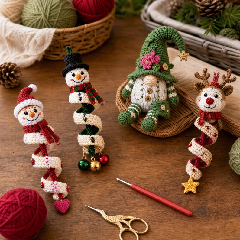 15 Christmas Crochet Patterns Bundle PDF, Spiral Ornaments, Santa Snowman Amigurumi, Hanging Tree Decor, English US Terms, Digital Download