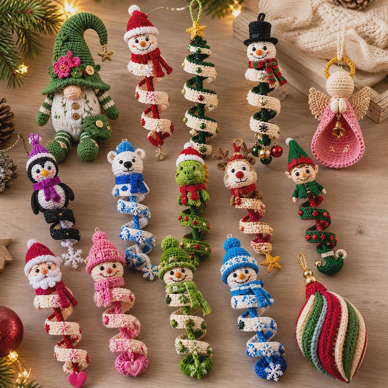 15 Christmas Crochet Patterns Bundle PDF, Spiral Ornaments, Santa Snowman Amigurumi, Hanging Tree Decor, English US Terms, Digital Download